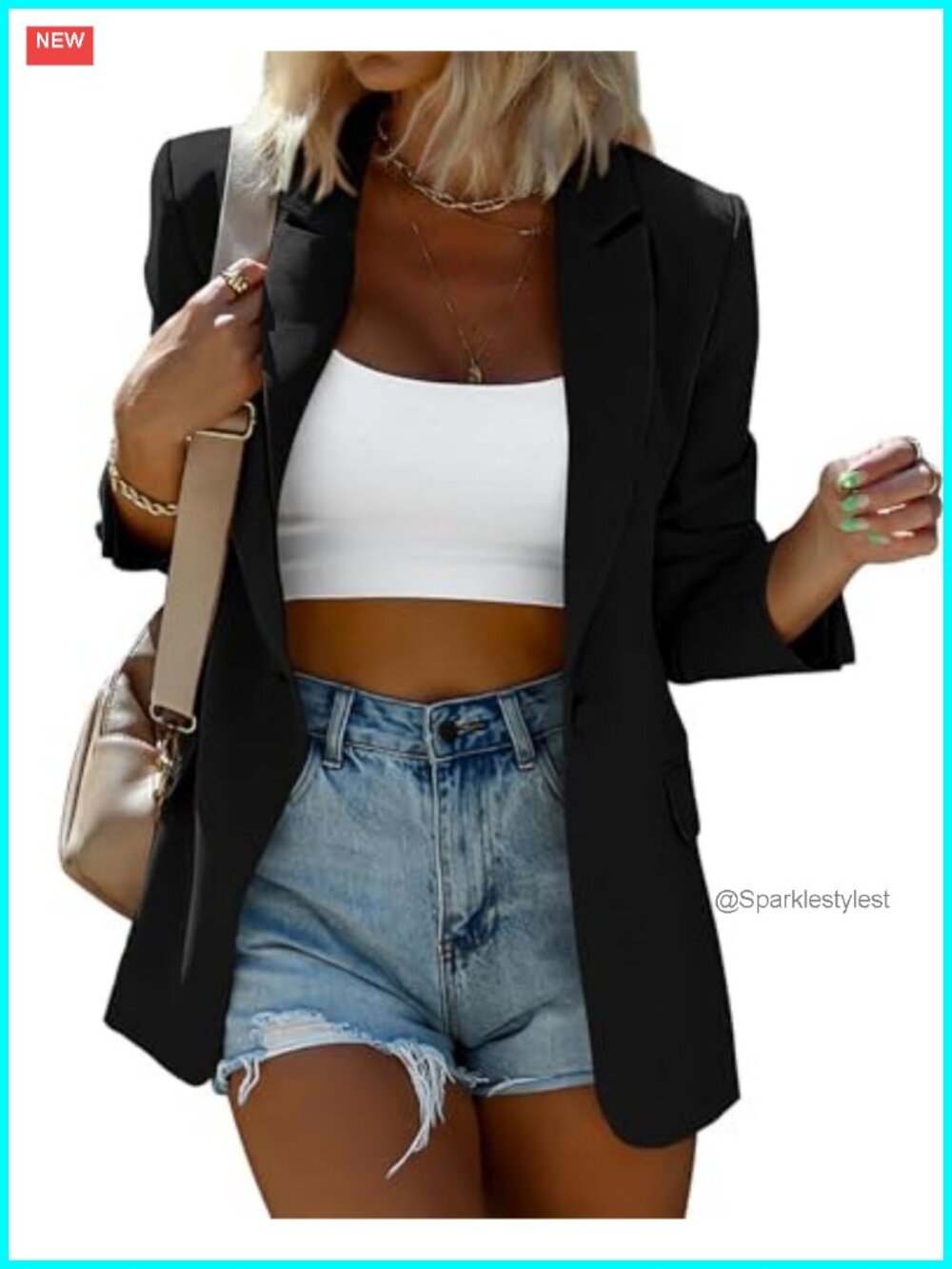 Womens Twill Lined Blazer Open Front Padded Shoulder Business Casual
